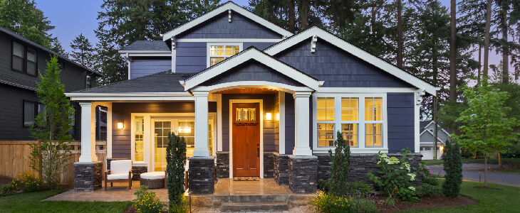 welcoming and bright blue house residential real estate